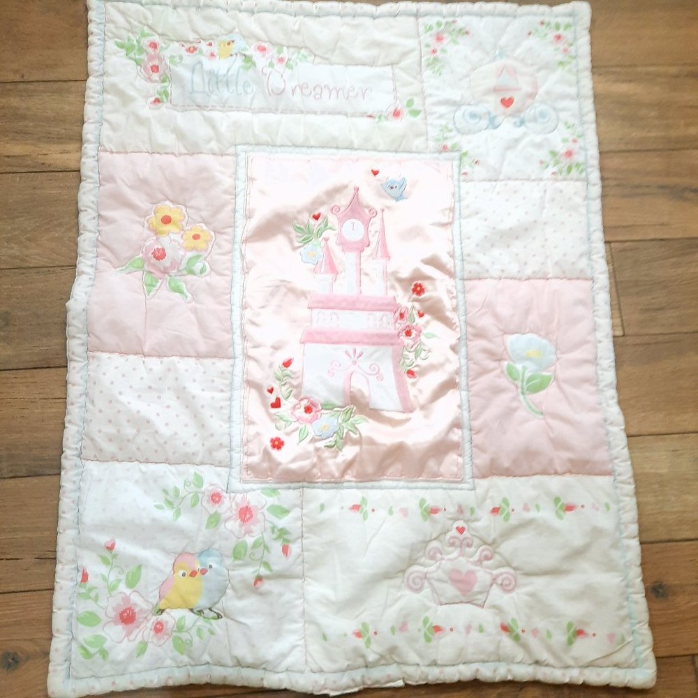 Disney Baby Blanket Princess Castle pink satin Quilt Comforter Little‎ Dreamer